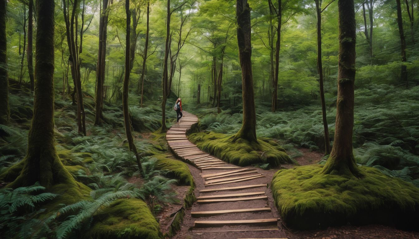 A person stands at a crossroads in a forest, unsure of which path to take. A person stands at a crossroads in a forest, unsure of which path to take.