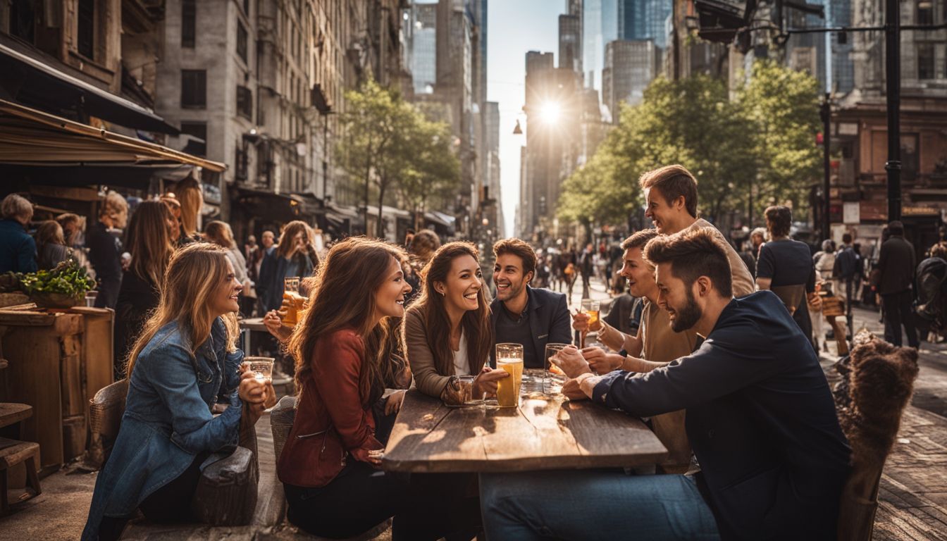 A diverse group of professionals interacting in a city setting. A diverse group of professionals interacting in a city setting.